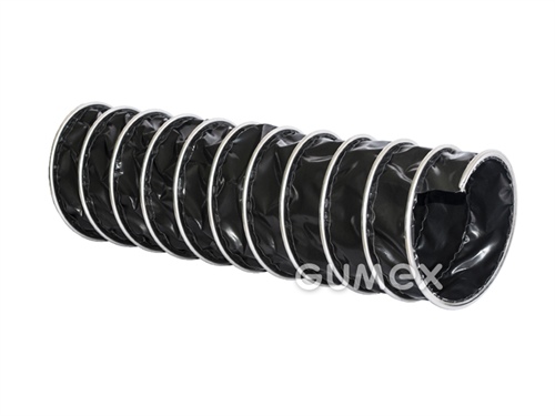 Vzduchotechnická hadica pre chemikálie elektricky vodivá CP PTFE-INOX 475 EC, 60/72mm, 0,37bar/-0,22bar, odpor <10.6 Ω, tkanina zo sklených vlákien potiahnutá PTFE, nerezová špirála, -150°C/+250°C, čierna